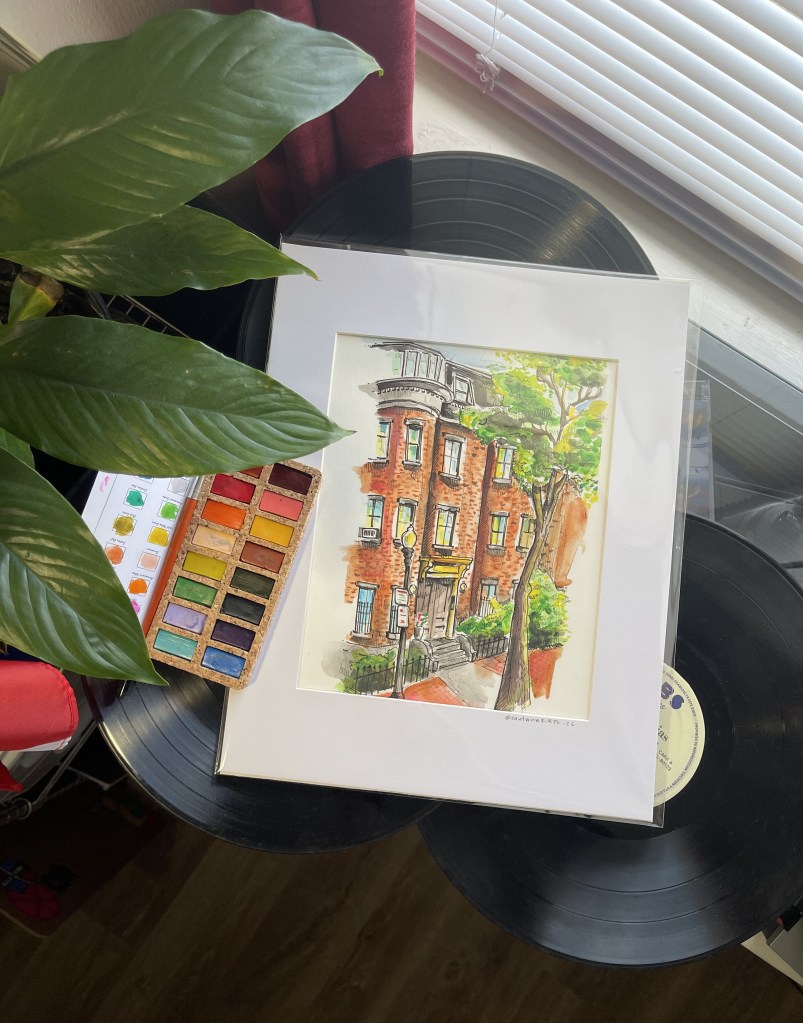 Custom watercolor sketching in Boston
